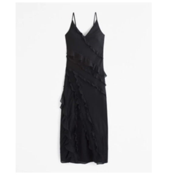 Like new! Abercrombie & Fitch Draped Ruffle Maxi Dress with Side Slit - Black - Picture 1 of 9